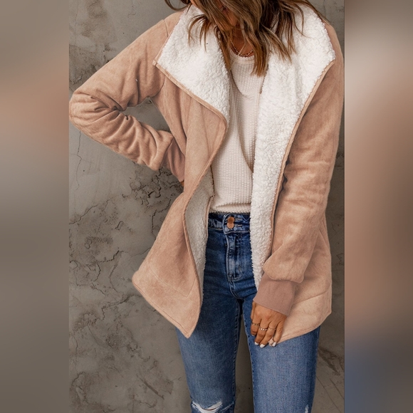 Open Front Long Sleeve Sherpa Jacket with Pockets - Picture 2 of 5